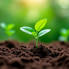 growing green seedling or small tree on soil.created with the help of artificial intelligence.