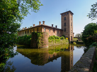 Obraz premium Medieval castle Borromeo at Mirazzano, Milan province, Italy
