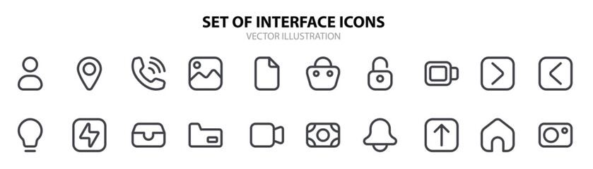 Interface icon pack for your website design, logo, app, UI. Interface icon outline design. Vector graphics illustration and editable stroke.