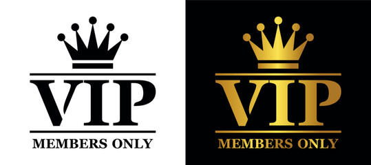 VIP members only logo for business card, label, badge. Vector template on transparent and dark backround