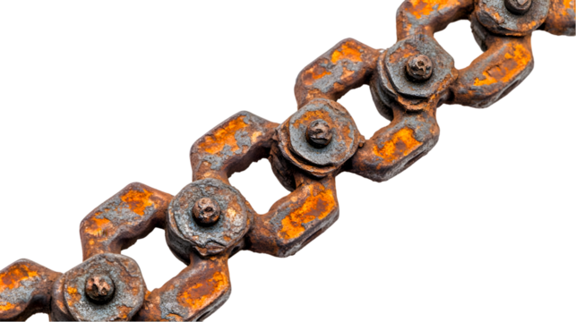Close-up of a Rusty and Corroded Metal Chain, Industrial Texture Background