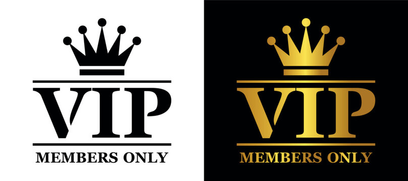 VIP members only logo for business card, label, badge. Vector template on transparent and dark backround