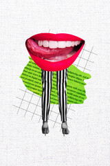 Exclusive artwork creative collage of anonym girl instead head mouth show tongue teeth dentistry...