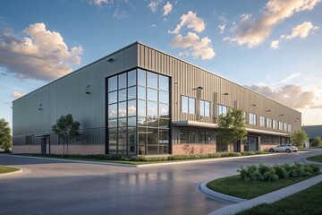 Obraz premium Facade of a Contemporary Distribution Center with Attached Office Space in an Industrial Premises