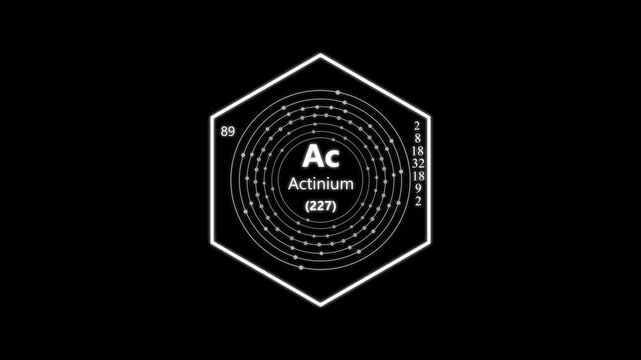 actinium chemical element periodic table on background.animated periodic table.Shows name, atomic weight and element number.