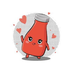 Cute bottle of tomato ketchup sauce. Vector illustration