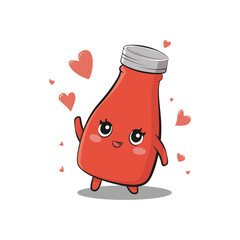 Cute bottle of tomato ketchup sauce. Vector illustration