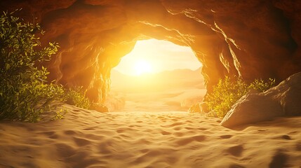 Desert cave entrance sunlight