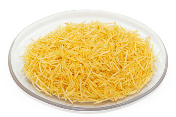 PORTION OF STRAW POTATOES IN A GLASS BOWL