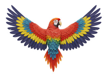 Obraz premium 鮮やか羽根広げ舞い上がる赤いオウム 羽根の色彩豊か