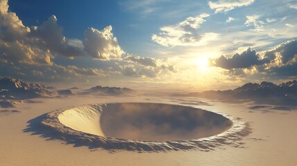 Desert crater sunset landscape