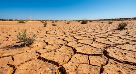 Dry Desert Landscape Under Clear Blue Sky