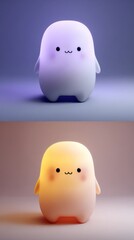Two Cute Kawaii Night Lights Glow in Purple and Orange Studio Shot Minimalist Style Adorable Home Decor for Kids Room