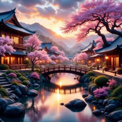 Japanese  village  at  night fall ~ Ai