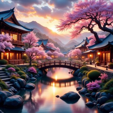 Japanese  village  at  night fall ~ Ai