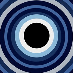Abstract Blue Concentric Circles Pattern with Black Center - Modern Geometric Design