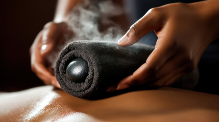 Relaxing hot stone massage being performed in a tranquil spa environment during the afternoon