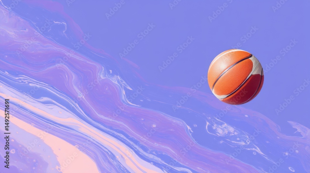 Poster isolated basketball floating against a colorful abstract background studio shot for sports and desig