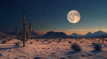 Desert landscape at moonlight
