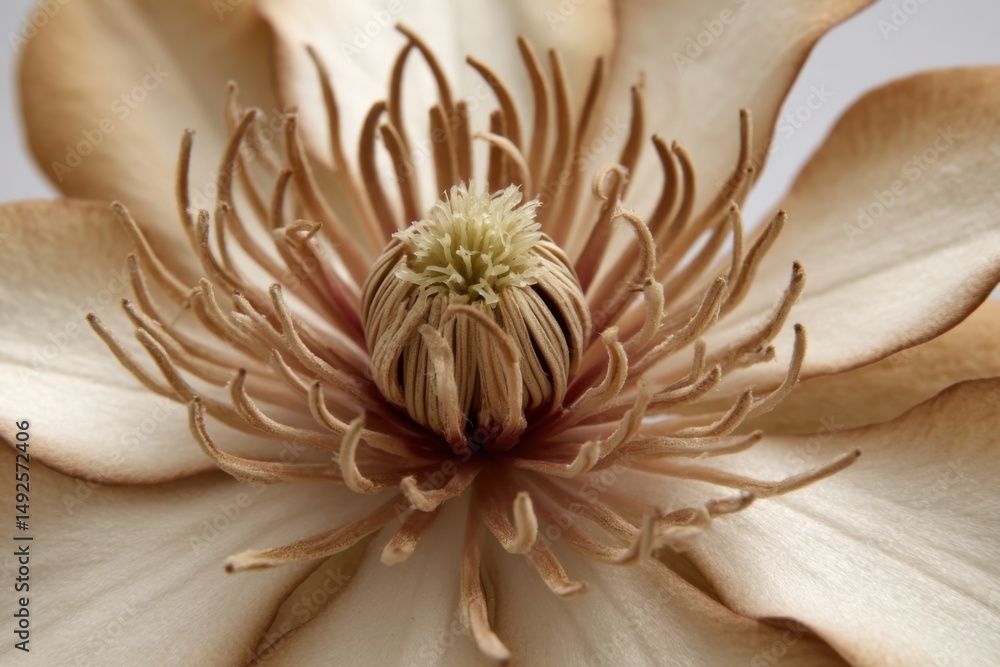 Poster magnolia blossom macro close up of flower petals and stamen in a studio setting with soft neutral to