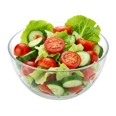 Fresh vegetable salad with tomatoes and cucumber in glass bowl
