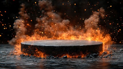 Fiery, circular stone pedestal