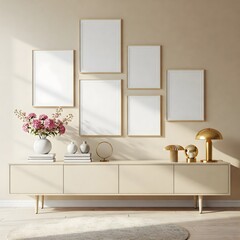 Frame mockup, ISO A paper size. Living room wall poster mockup. Interior mockup with house background. Modern interior design. 3D render 