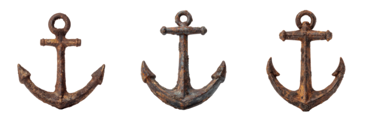 Set of Vintage Anchors for Nautical Theme and Coastal Decor Isolated on a Transparent Background
