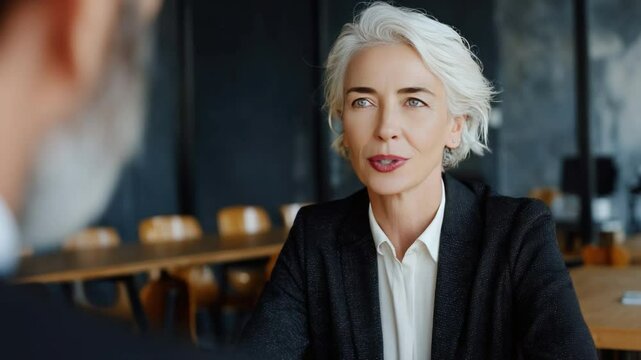 Intense Focus: Capturing the moment during a business conversation between a senior executive and a colleague, emphasizing professional interaction. 