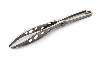 Fototapeta premium CloseUp Silver Metal Tongs with Holes Isolated on White Background Still Life