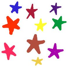 Obraz premium A cluster of brightly colored stars dances across the canvas, each unique in shape and hue, evoking a sense of childlike wonder and creative expression.