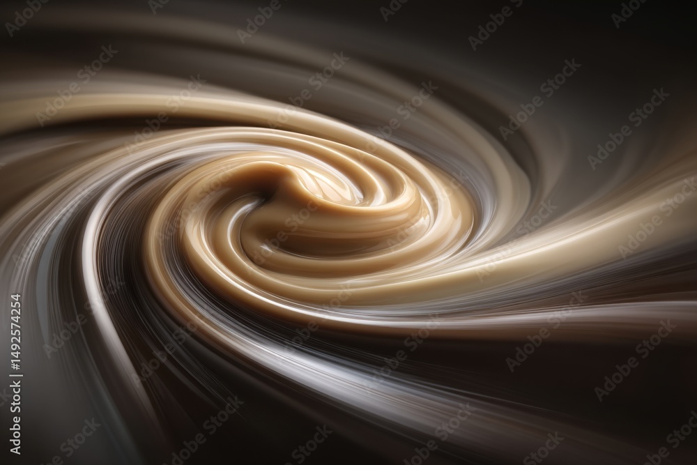 Poster swirling caramel cream close up abstract texture shot with smooth motion and dark background for foo