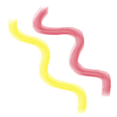 Obraz premium Abstract artistic composition of flowing, vibrant painted lines. A yellow and red curved lines create a visually captivating work, inviting viewers to explore the interplay of color and form. 
