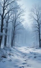 Obraz premium Frosty blue landscape, snowflake silhouettes against frozen trees , nature, winter scene, outdoors