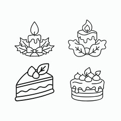 Birthday Cake with Candles – Line Art Kids Coloring Page Vector Illustration