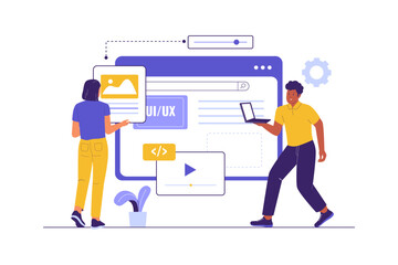 Flat Illustration of UI UX Interface Development for Web Design. Illustrations for websites, landing pages, mobile apps, posters and banners