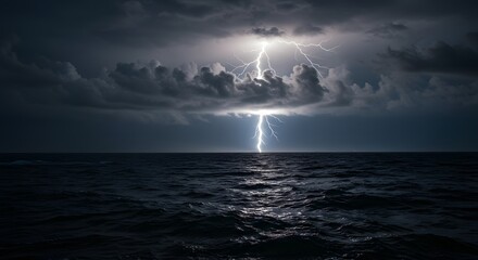 Lightning Over Ocean During Storm