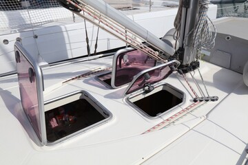 Fototapeta na wymiar Yacht cabin open hatch windows