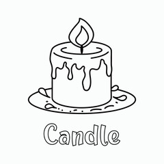 Classic Christmas Candle – Line Art Kids Coloring Page Vector Illustration