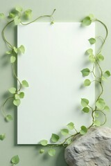 Naklejka premium Blank Paper Mockup with Green Vine and Stone Nature Inspired Design Template