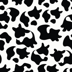 Seamless cow print vector pattern. Black and white spotted farm animal skin texture repeating design background
