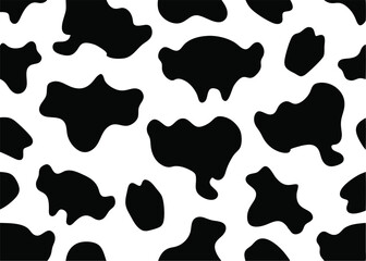 Seamless cow print vector pattern. Black and white spotted farm animal skin texture repeating design background