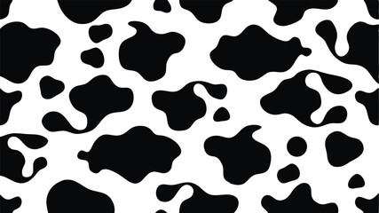 Fototapeta premium Seamless cow print vector pattern. Black and white spotted farm animal skin texture repeating design background