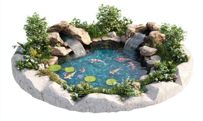 Koi pond garden waterfall landscaping design
