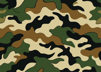 Seamless army camouflage vector pattern. Military style camo print with green, brown, and beige color blending

