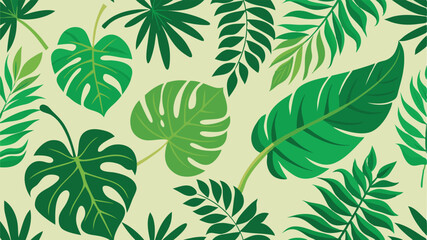 Fototapeta premium Seamless tropical leaf vector pattern. Exotic foliage design with repeating palm leaves, jungle style, vibrant green