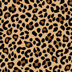 Seamless leopard print vector pattern. Repeating animal skin texture, wild cat spots design, stylish fashion background