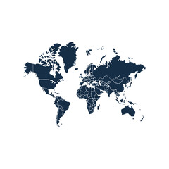 World map vector illustration. Detailed global geography outline, continents and countries digital design for print, web, education