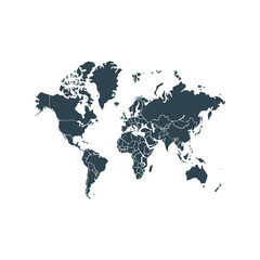World map vector illustration. Detailed global geography outline, continents and countries digital design for print, web, education