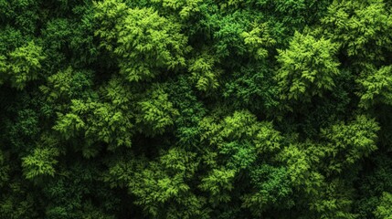 Lush, verdant forest canopy viewed from above, showcasing dense foliage and varying shades of green